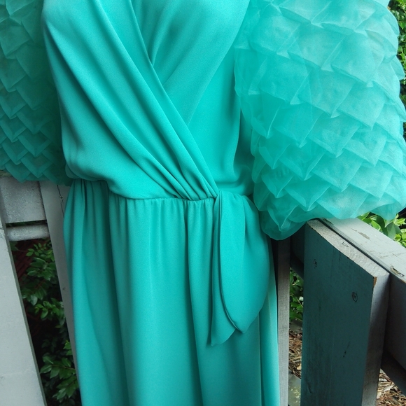 Vintage 60s 1970s Cottage Retro Glam Puff Sleeve Maxi Dress - Picture 9 of 14